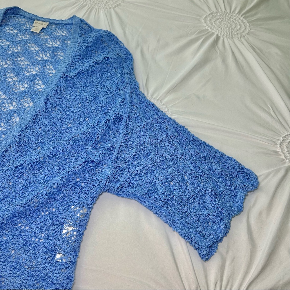 Chico's Linen & Cotton Blend Open Knit Drape Front Drop Shoulder Cardigan Sz XL - Picture 10 of 16